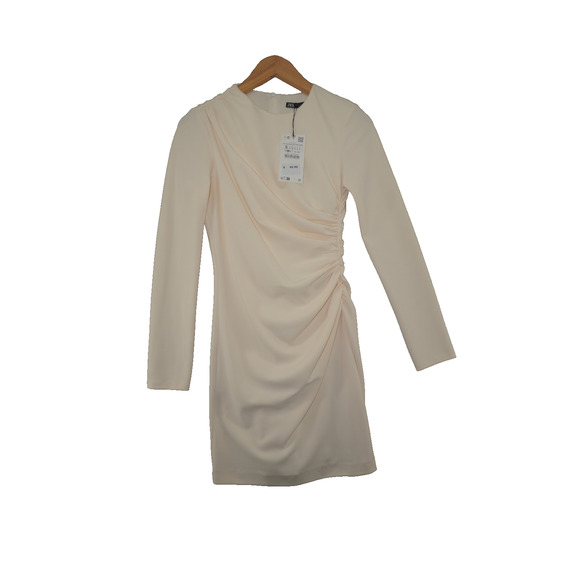 ZARA ZW Collection SS24 Beige Side Ruched Mini Dress NWT 2024 Women’s Small - Picture 3 of 12